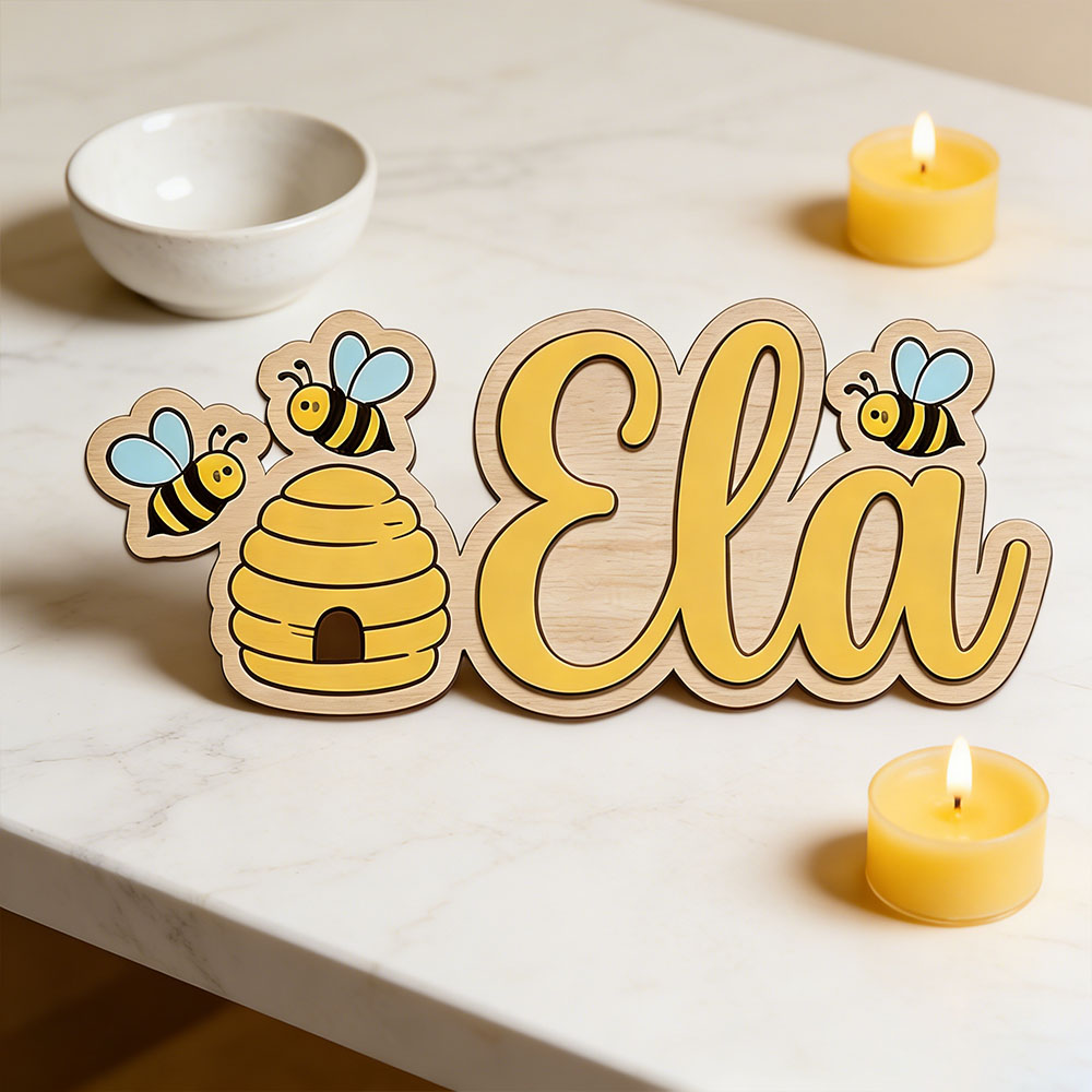 Baby Nursery Decor Girl - Gepersonaliseerde schattige bijenkorven naam houten bord