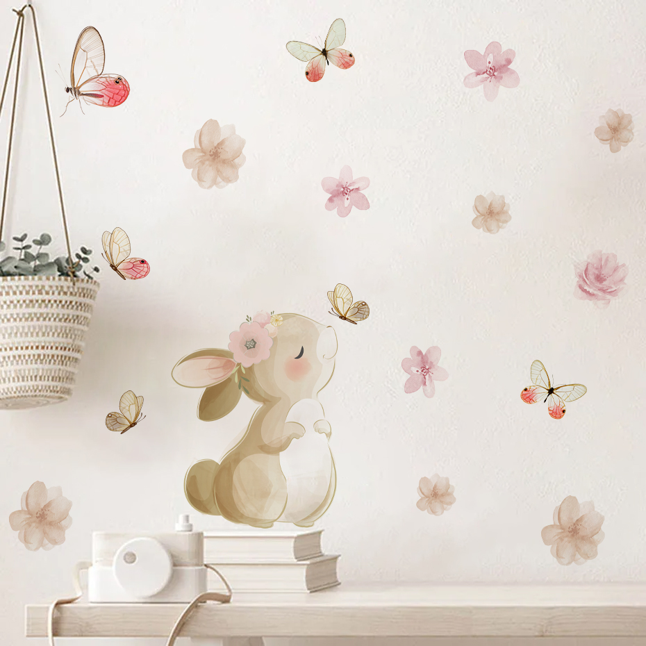 Cartoon Konijn Bloemen Vlinder - Baby Nursery Decor Girl recensie en prijs